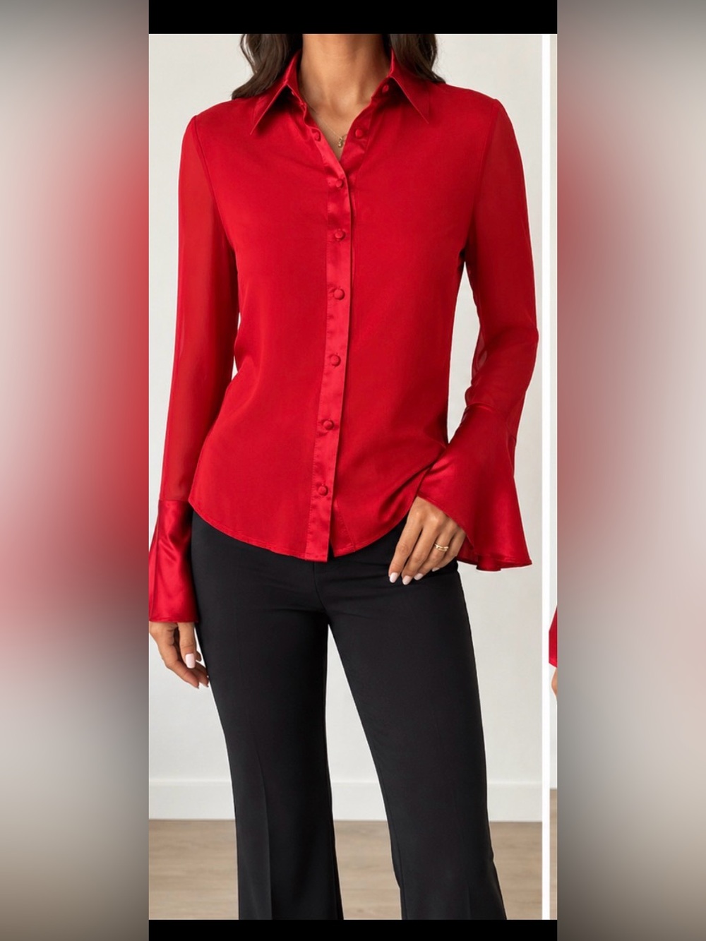 Zola Ice 100% Silk Red Button Front Blouse Size 10